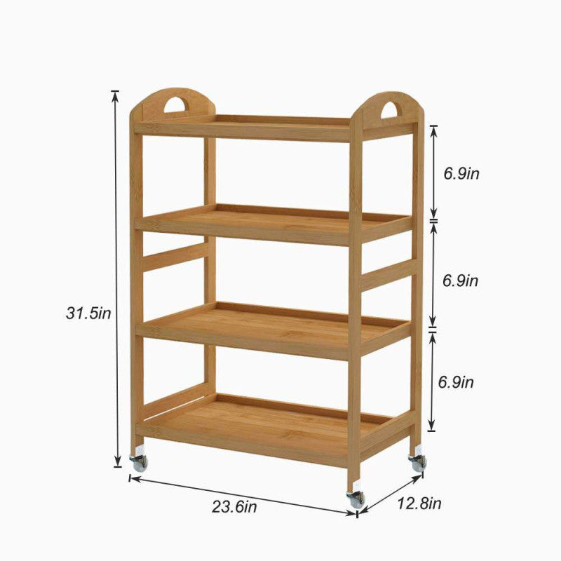 Bamboo Kitchen Island Cart, Rolling Kitchen Trolley with 3/4 Shelves for Living Room, Bathroom