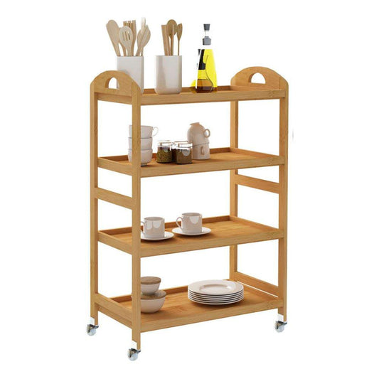 Bamboo Kitchen Island Cart, Rolling Kitchen Trolley with 3/4 Shelves for Living Room, Bathroom