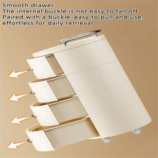 4 Tier Multifunctional Round Bedside Table with Drawers