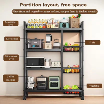 4-Tier Multifunctional Storage Rack Space-Saving Organizer with Baskets for Home Kitchen