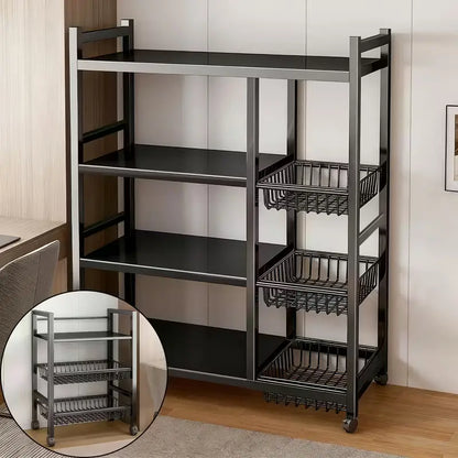 4-Tier Multifunctional Storage Rack Space-Saving Organizer with Baskets for Home Kitchen