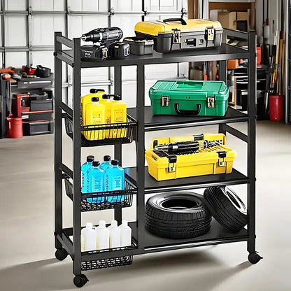 4-Tier Multifunctional Storage Rack Space-Saving Organizer with Baskets for Home Kitchen