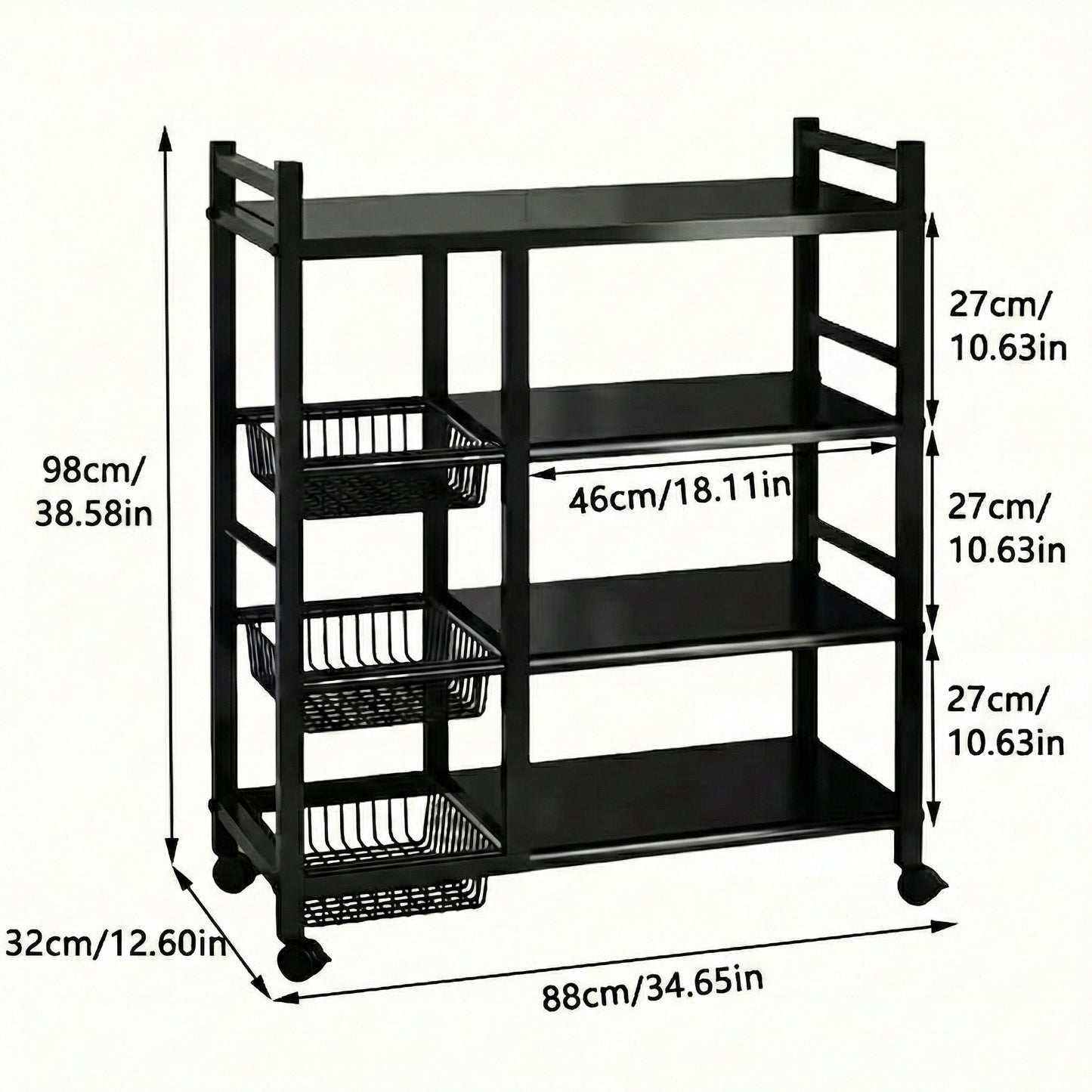 4-Tier Multifunctional Storage Rack Space-Saving Organizer with Baskets for Home Kitchen