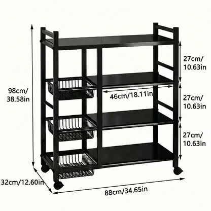4-Tier Multifunctional Storage Rack Space-Saving Organizer with Baskets for Home Kitchen