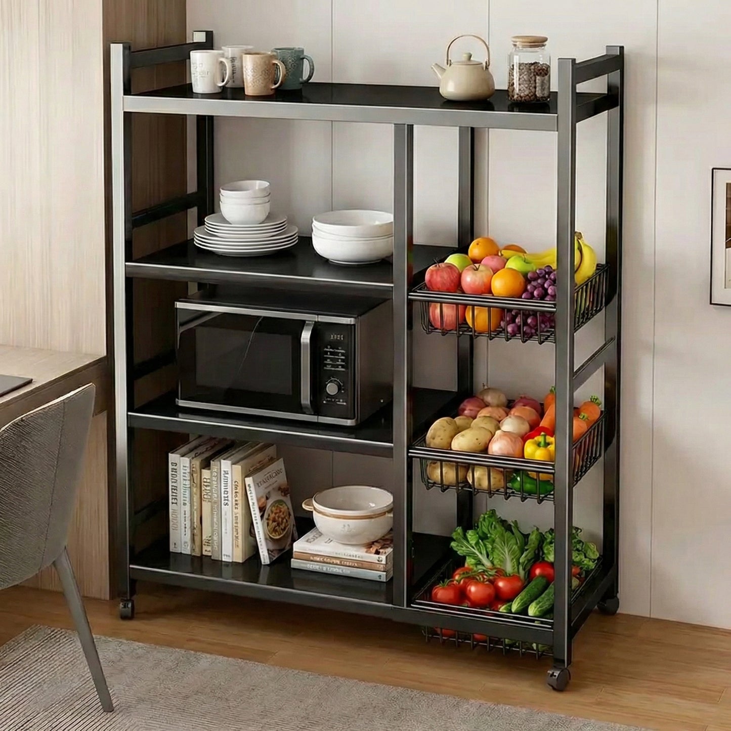 4-Tier Multifunctional Storage Rack Space-Saving Organizer with Baskets for Home Kitchen