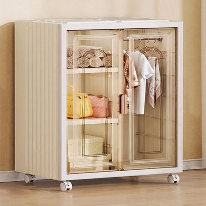 Small Wardrobe Closet, Folding Storage Bins with Doors, Portable Wardrobe with Wheels, Stackable Storage for Bedroom Dorm, Plastic Wardrobe for Hanging Clothes