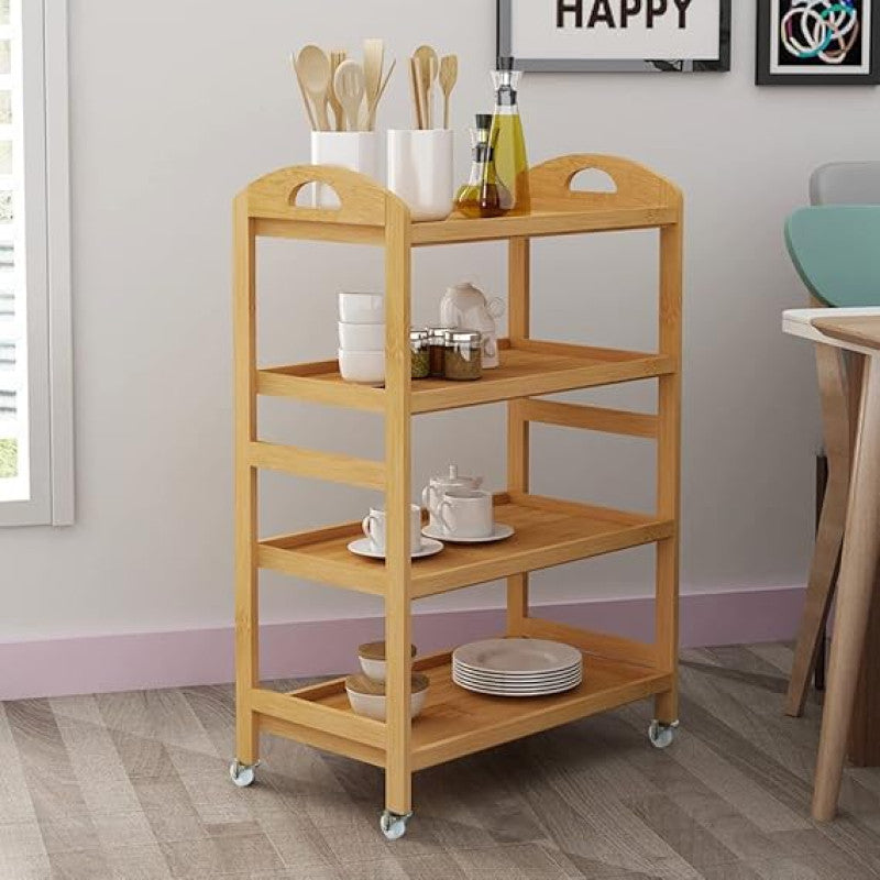 Bamboo Kitchen Island Cart, Rolling Kitchen Trolley with 3/4 Shelves for Living Room, Bathroom