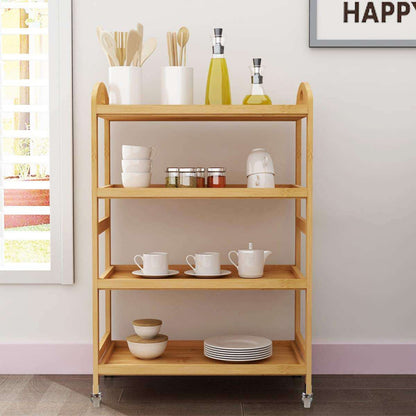 Bamboo Kitchen Island Cart, Rolling Kitchen Trolley with 3/4 Shelves for Living Room, Bathroom