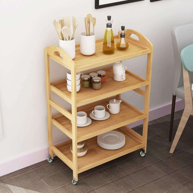 Bamboo Kitchen Island Cart, Rolling Kitchen Trolley with 3/4 Shelves for Living Room, Bathroom