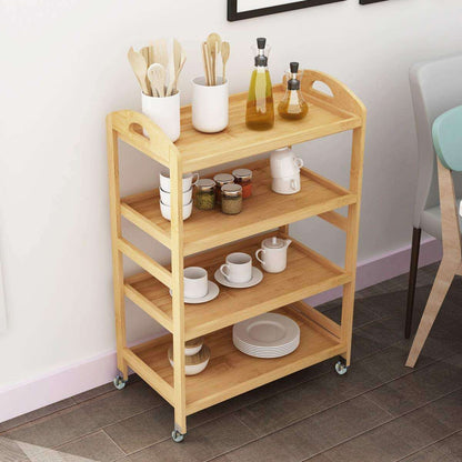 Bamboo Kitchen Island Cart, Rolling Kitchen Trolley with 3/4 Shelves for Living Room, Bathroom