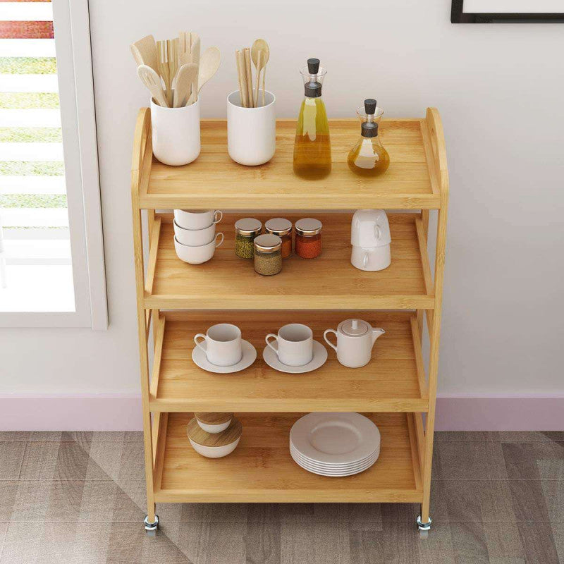 Bamboo Kitchen Island Cart, Rolling Kitchen Trolley with 3/4 Shelves for Living Room, Bathroom