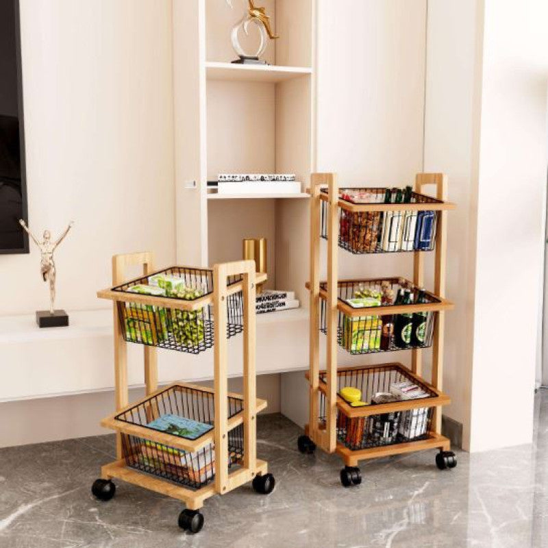 3-Tier Movable Wooden Storage Cart, Multi-Function Organizer for Home, Office, Kitchen, Bedside Snack Coffee Trolley