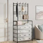Entryway Organization Unit with Coat Rack and Shoe Storage – Black Metal Frame - Image 4