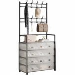 Entryway Organization Unit with Coat Rack and Shoe Storage – Black Metal Frame - Image 3